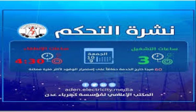 تعرف على برنامج الكهرباء في عدن ليوم الجمعة 